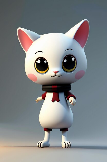 Desenho animado estilo anime kawaii gato fofo modelo de personagem renderização 3D design de produto jogo brinquedo ornamento