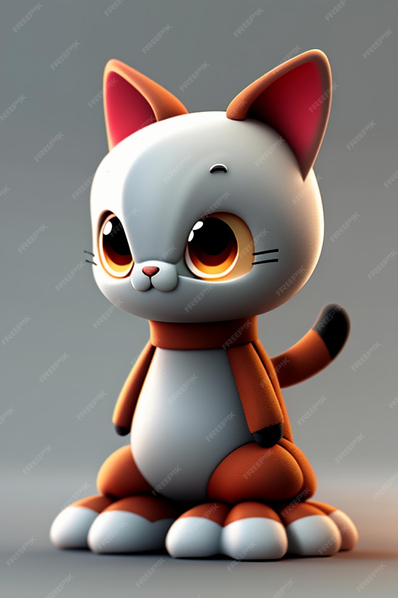 Desenho animado estilo anime kawaii gato fofo modelo de personagem  renderização 3d design de produto jogo brinquedo ornamento