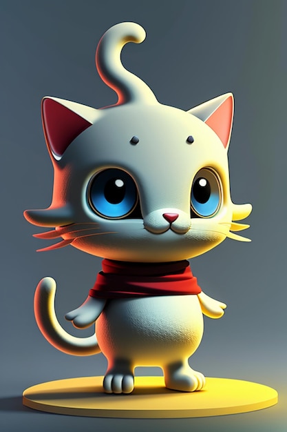 Desenho animado estilo anime kawaii gato fofo modelo de personagem  renderização 3d design de produto jogo brinquedo ornamento