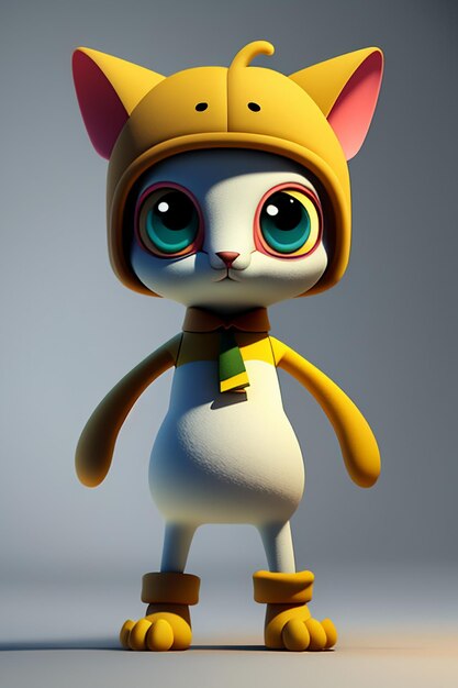 Desenho animado estilo anime kawaii gato fofo modelo de personagem renderização 3D design de produto jogo brinquedo ornamento