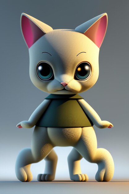 Desenho animado estilo anime kawaii gato fofo modelo de personagem renderização 3D design de produto jogo brinquedo ornamento