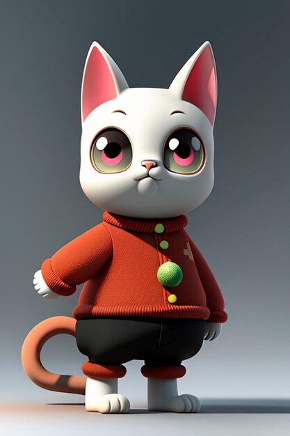 Desenho animado estilo anime kawaii gato fofo modelo de personagem renderização 3D design de produto jogo brinquedo ornamento