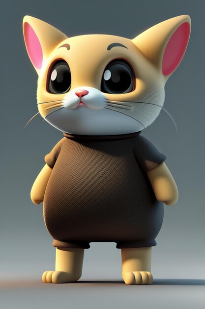 Desenho animado estilo anime kawaii gato fofo modelo de personagem renderização 3D design de produto jogo brinquedo ornamento