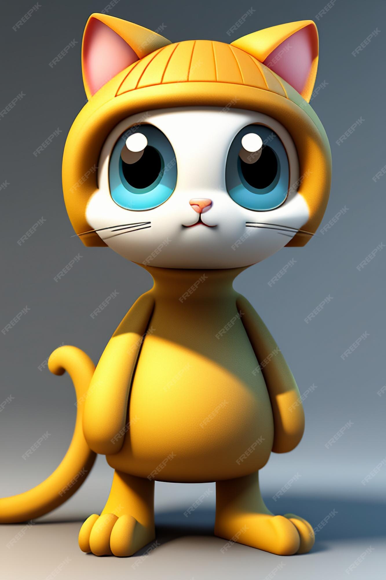 Desenho animado estilo anime kawaii gato fofo modelo de personagem  renderização 3d design de produto jogo brinquedo ornamento