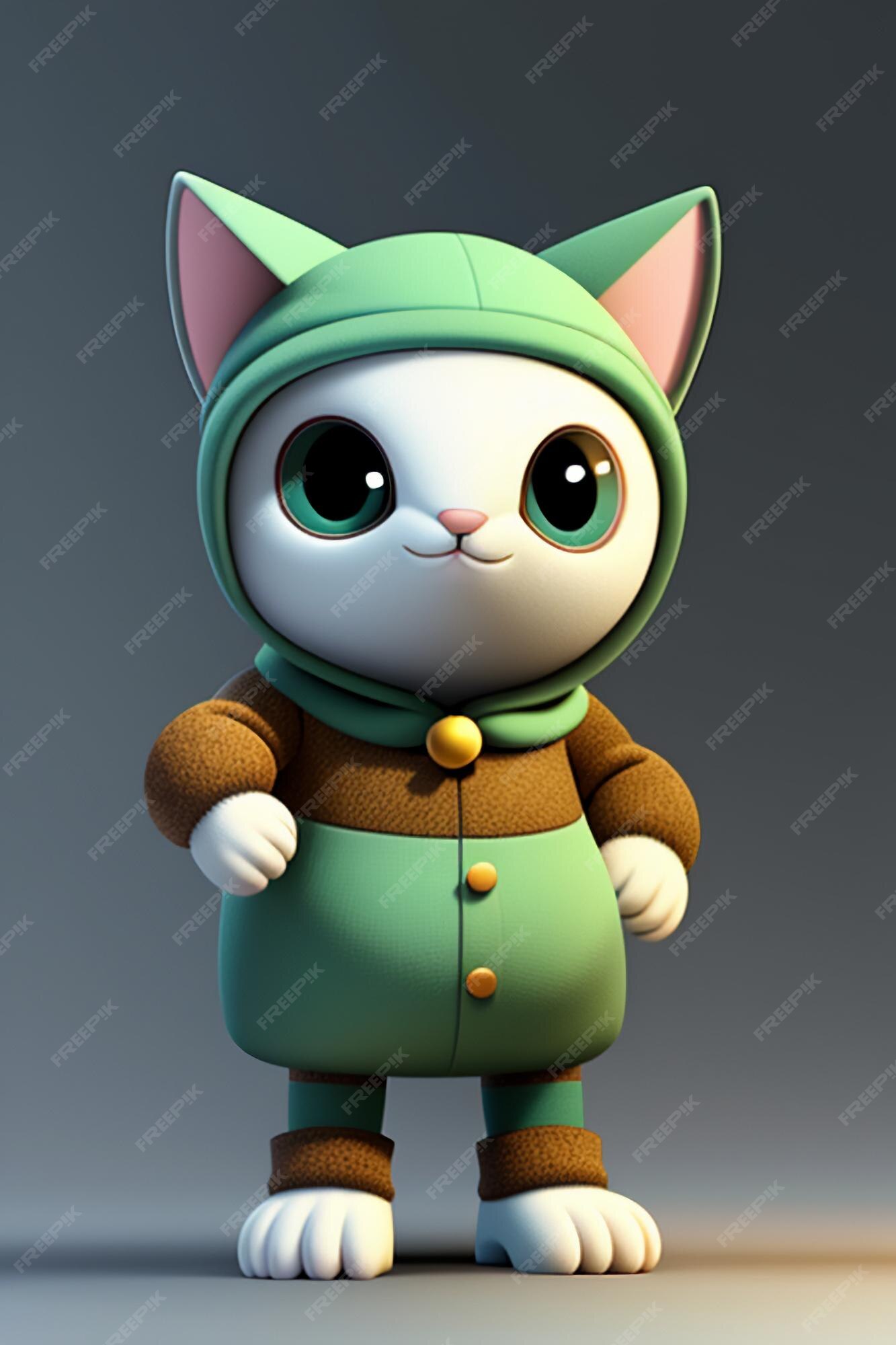 Desenho animado estilo anime kawaii gato fofo modelo de personagem  renderização 3d design de produto jogo brinquedo ornamento