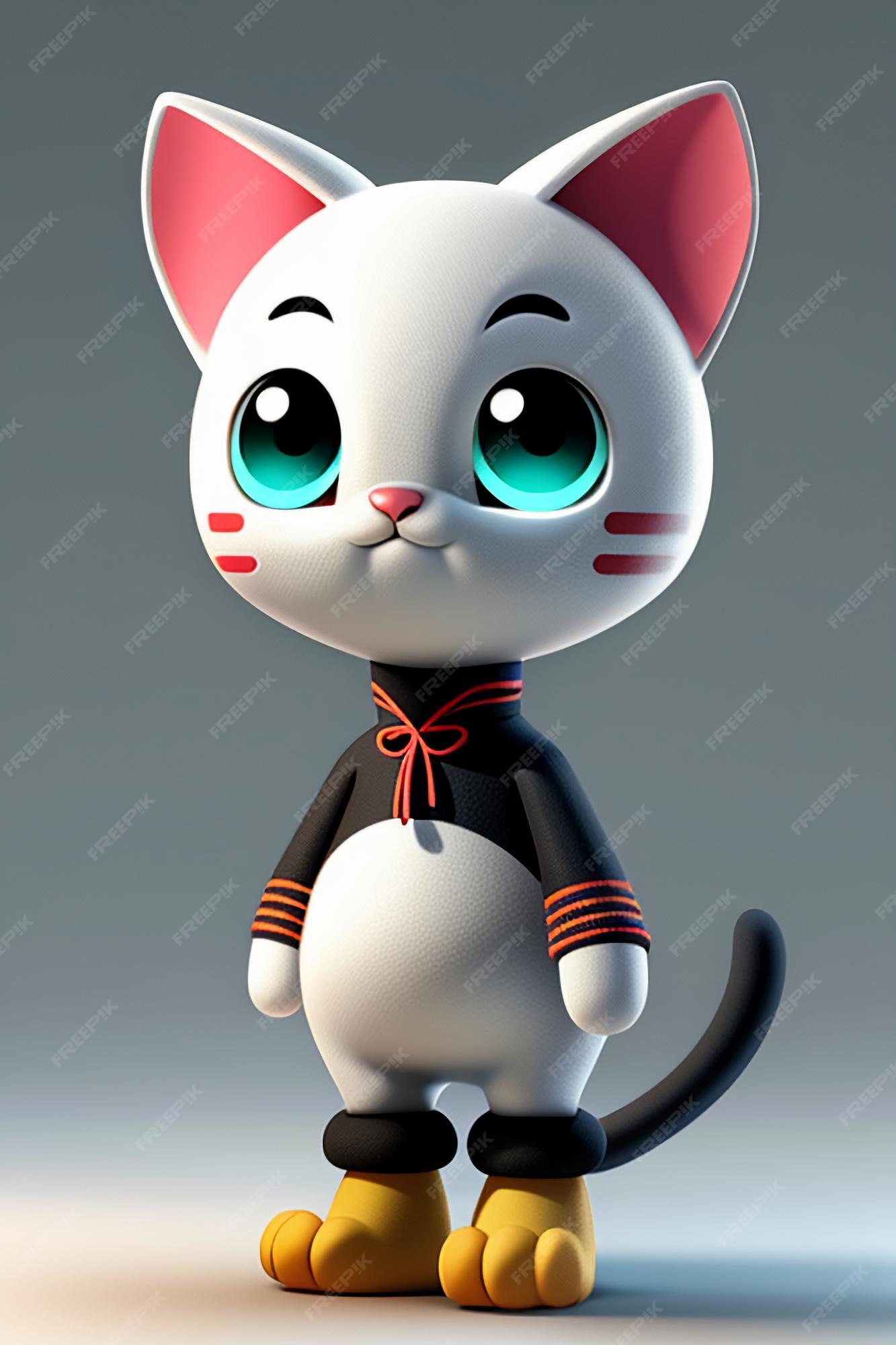 Desenho animado estilo anime kawaii gato fofo modelo de personagem  renderização 3d design de produto jogo brinquedo ornamento