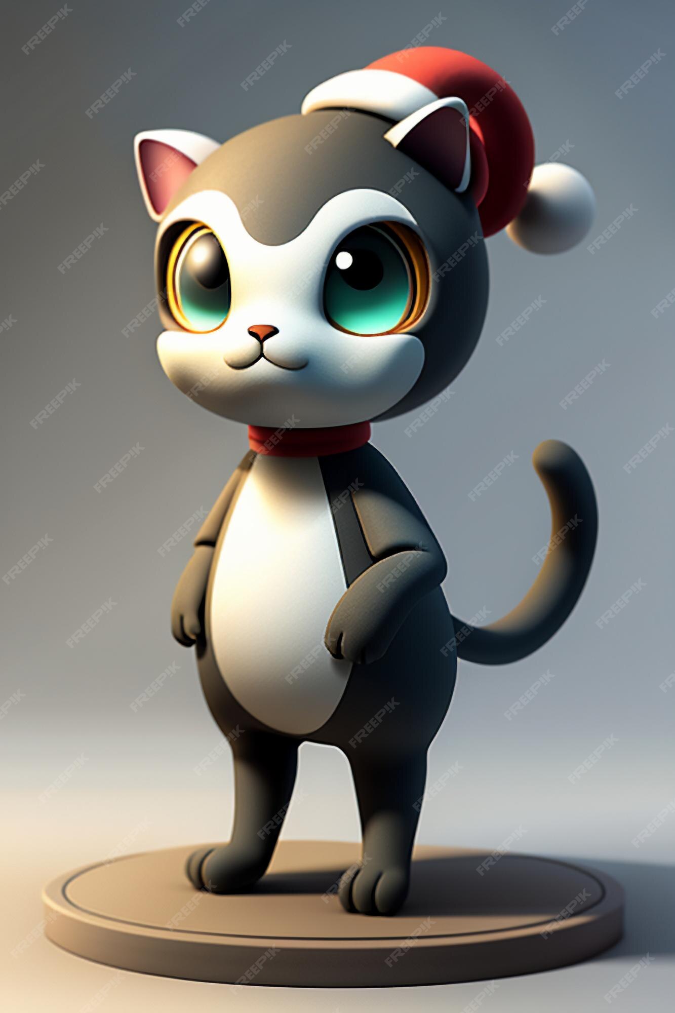 Desenho animado estilo anime kawaii gato fofo modelo de personagem  renderização 3d design de produto jogo brinquedo ornamento