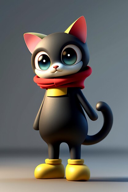 Desenho animado estilo anime kawaii gato fofo modelo de personagem  renderização 3d design de produto jogo brinquedo ornamento