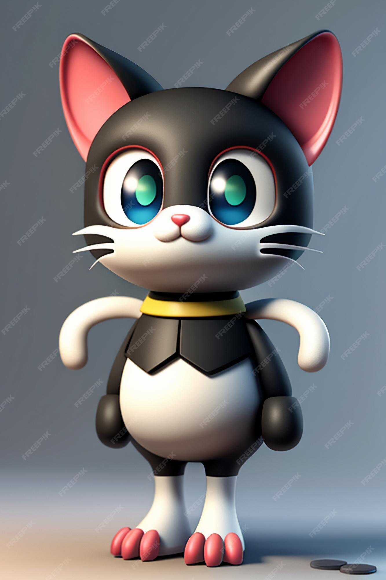 Desenho animado estilo anime kawaii gato fofo modelo de personagem  renderização 3d design de produto jogo brinquedo ornamento