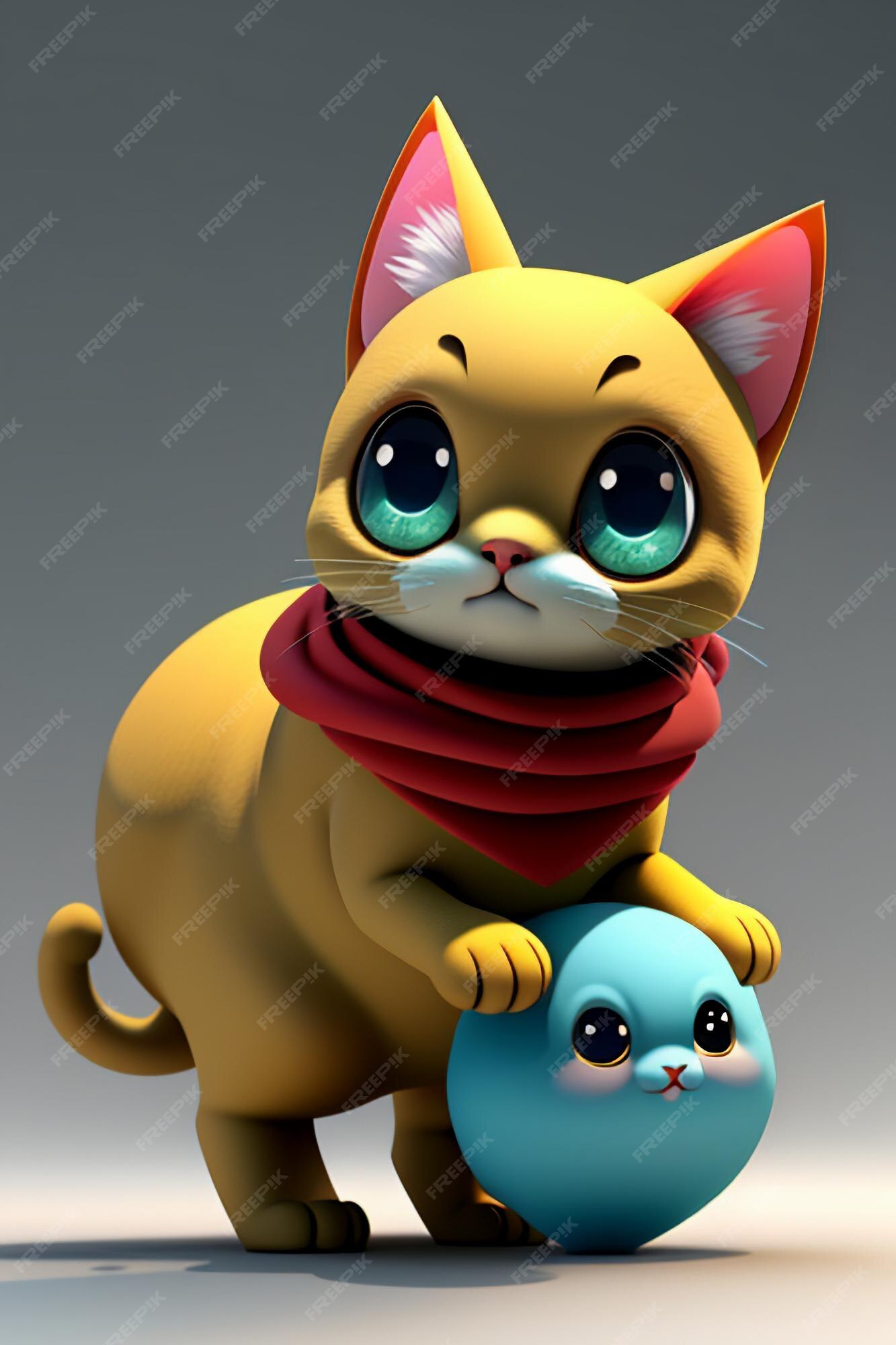 Desenho animado estilo anime kawaii gato fofo modelo de personagem  renderização 3d design de produto jogo brinquedo ornamento