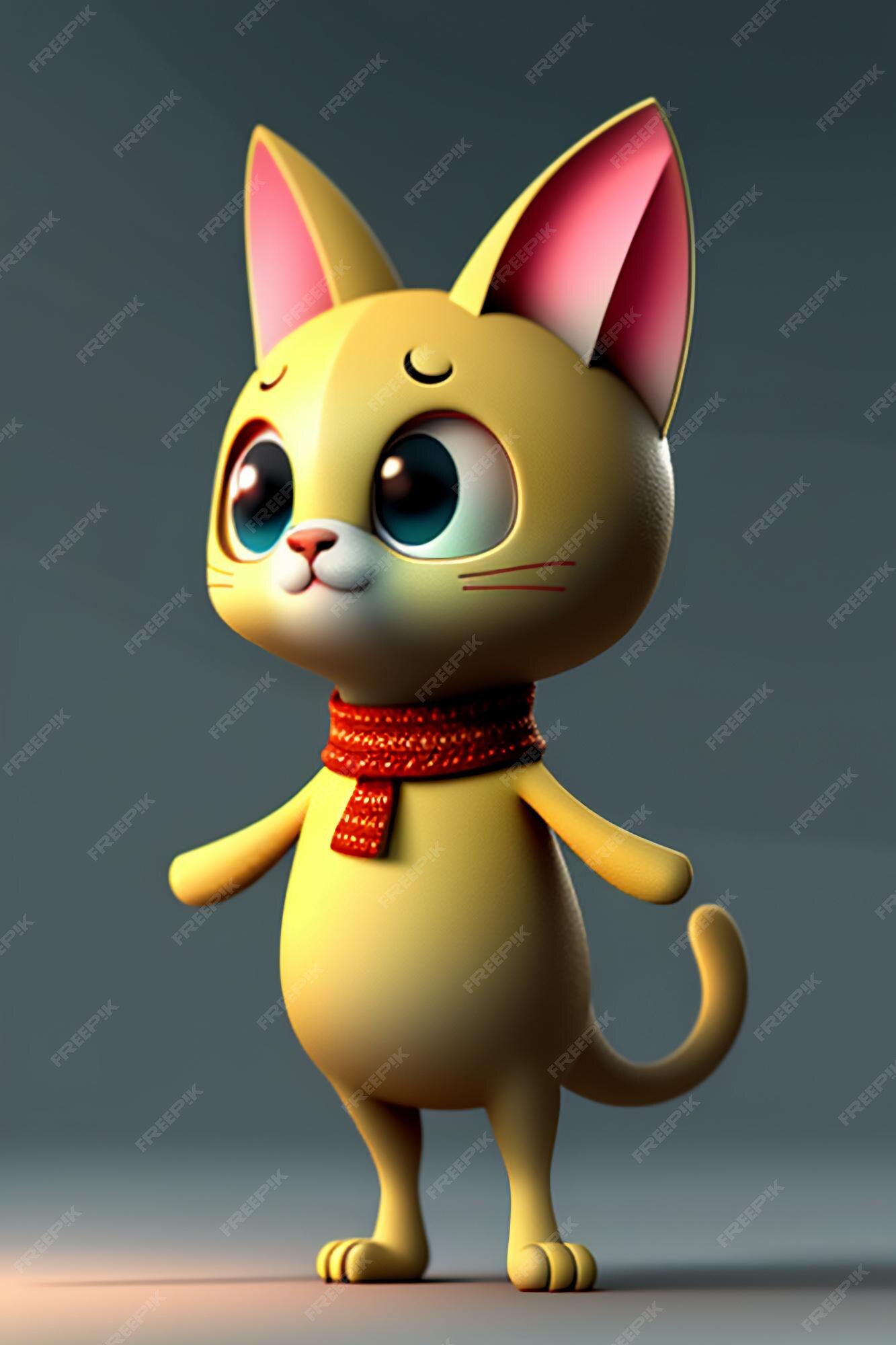 Desenho animado estilo anime kawaii gato fofo modelo de personagem  renderização 3d design de produto jogo brinquedo ornamento