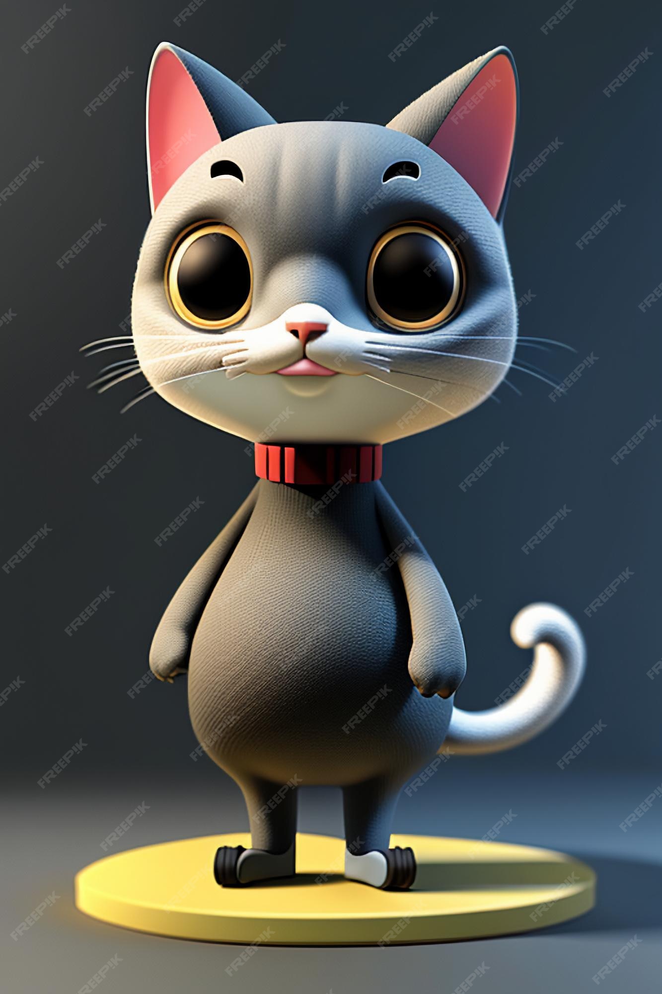 Desenho animado estilo anime kawaii gato fofo modelo de personagem  renderização 3d design de produto jogo brinquedo ornamento