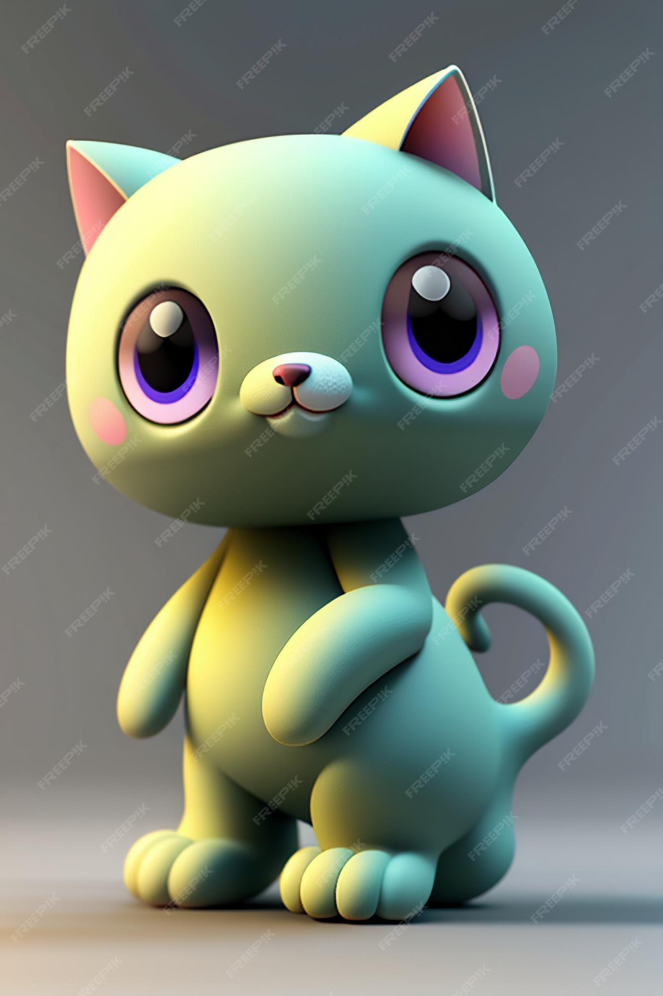 Desenho animado estilo anime kawaii gato fofo modelo de personagem  renderização 3d design de produto jogo brinquedo ornamento