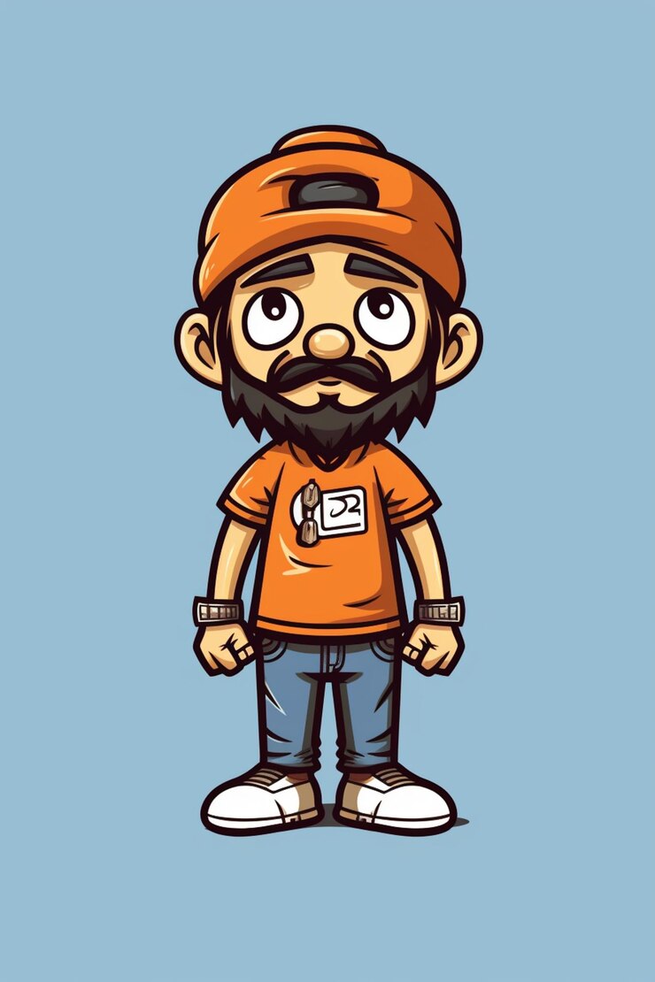 Foto desenho animado homem barbudo com barba e chapéu generativo ai