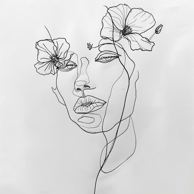 desenho arrafado de uma mulher com flores na cabeça generativo ai