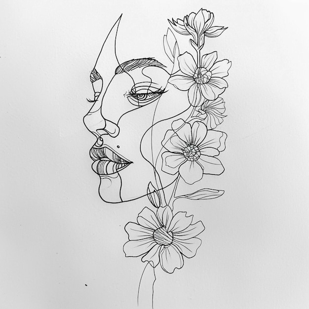 desenho arrafado de uma mulher com flores no cabelo generativo ai