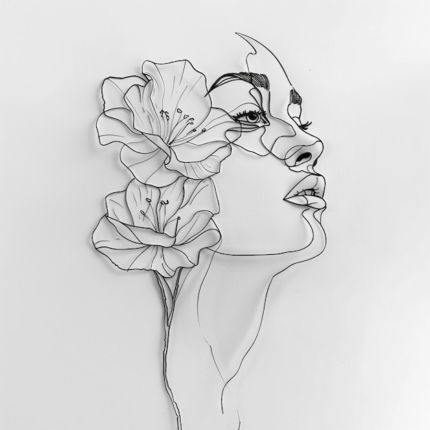 desenho arrafado de uma mulher com flores no cabelo generativo ai