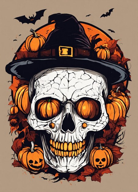 Foto desenho assustador de camiseta de halloween em um fundo branco