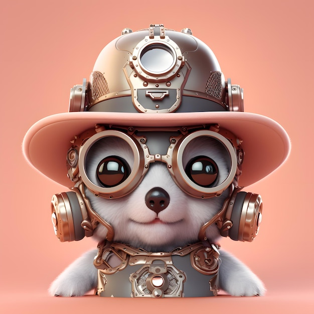 Desenho bonito de coala 3D com chapéu steampunk e vidro do Google