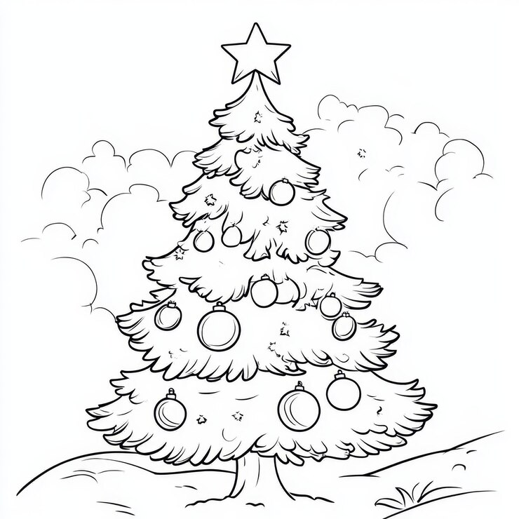 Foto desenho colorido da linha da árvore de natal para as crianças desfrutarem durante a temporada de férias