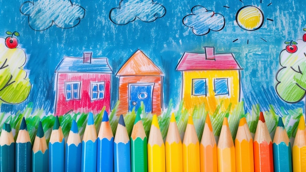 Desenho colorido de casas de crianças