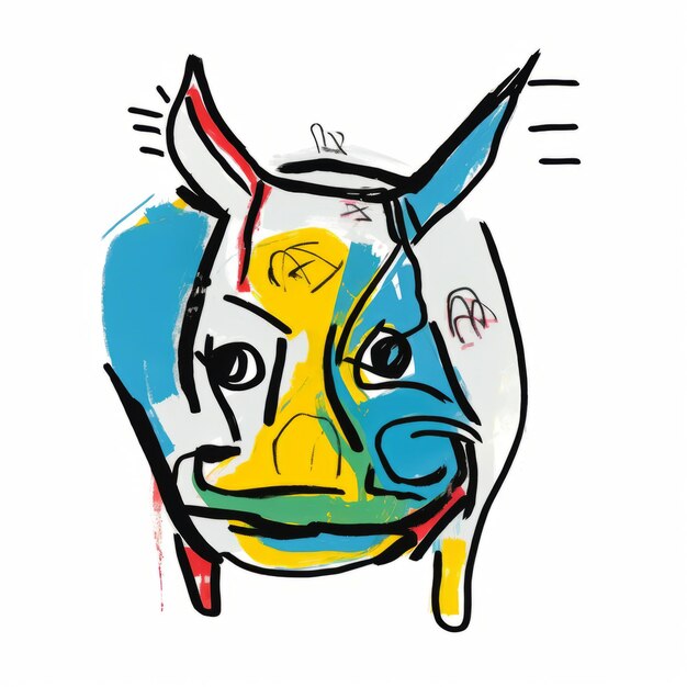 Desenho colorido de rosto de porco Composição figurativa simbólica em estilo expressionismo abstrato