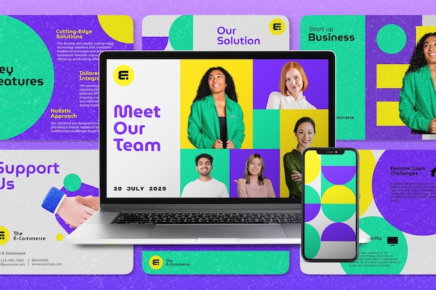 Desenho colorido do site de introdução da equipe