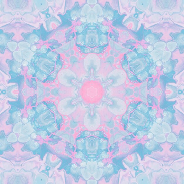 Desenho com imagens abstratas de aquarelas para o fundo Elemento de design cores pastel rosa e azul Borrão de caleidoscópio de flores geométricas