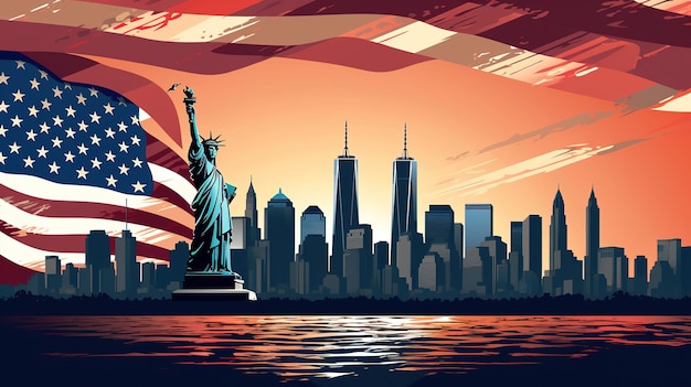 Desenho conceitual vetorial para o Dia dos Patriotas com bandeira dos Estados Unidos, velas e texto "Nunca esqueceremos o 911".