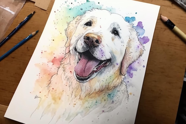 Desenho criativo em estilo aquarela de um cachorrinho feliz