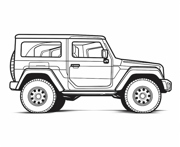 Desenho de 4x4 turck para colorir para crianças, transporte para colorir e imprimir