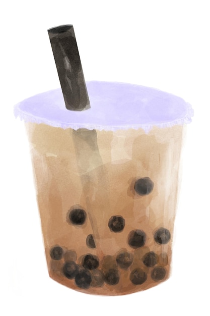 Desenho de aquarela de adesivo png de chá de bolha em fundo transparente