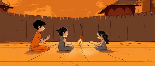 Desenho de arte de linha para o conceito feliz de diwali Crianças dos desenhos animados jogando biscoitos Ai Generated