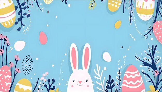 Desenho de bandeira de Páscoa feliz com traços pintados à mão pontos ovos e coelho cores pastel estilo minimalista