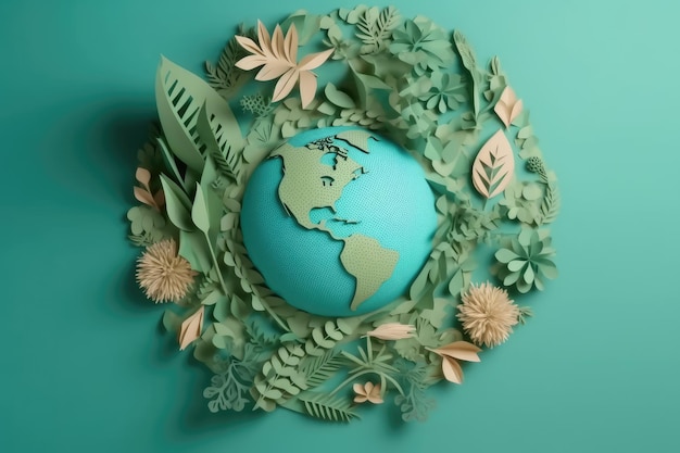 Desenho de bandeira do Dia Mundial do Meio Ambiente com modelo de globo terrestre cortado em papel