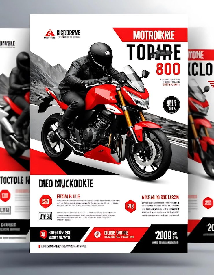 Foto desenho de banner de modelo de promoção de motocicletas
