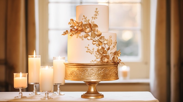 Foto desenho de bolo de casamento estilo de sobremesa de outono e decoração de férias bolo de várias camadas para um evento de outono local de alimentação serviço de catering e elegante decoração de campo estilo cottage