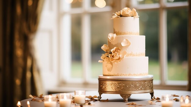 Desenho de bolo de casamento estilo de sobremesa de outono e decoração de férias bolo de várias camadas para um evento de outono local de alimentação serviço de catering e elegante decoração de campo inspiração de estilo cottage