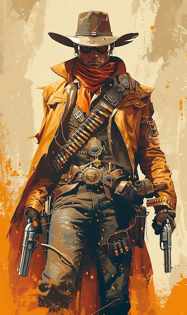 Foto desenho de bounty hunter warrior com dusters e lassos de energia com sh banner ads poster flyer art
