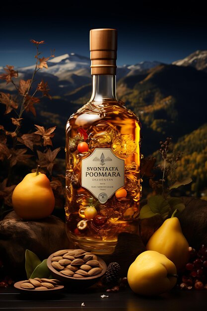 Foto desenho de brandy de andorra nozes pêra fatias tons de outono illumina cartaz flyer menu figma web