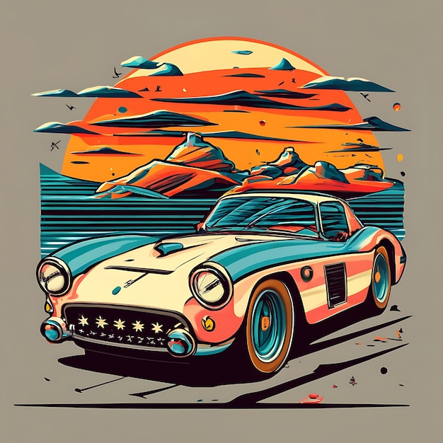 Foto desenho de camiseta com um carro clássico de época desenho de camiseta de época desenho de camiseta de verão de época