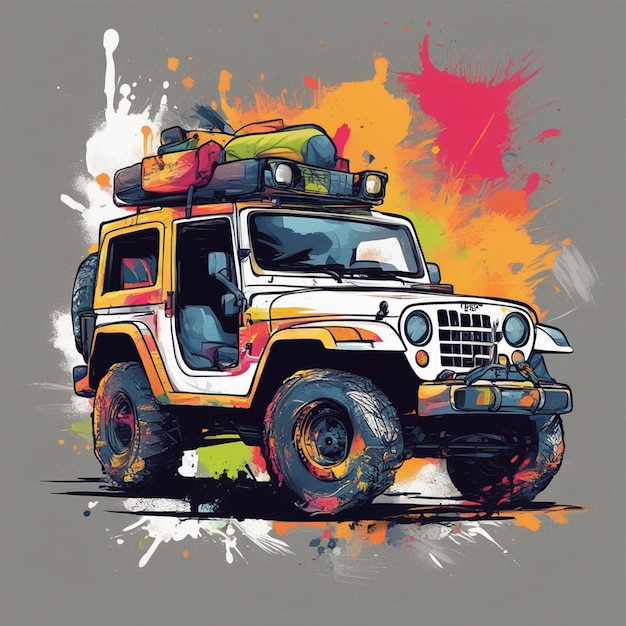 Desenho de camiseta de jipe off-road