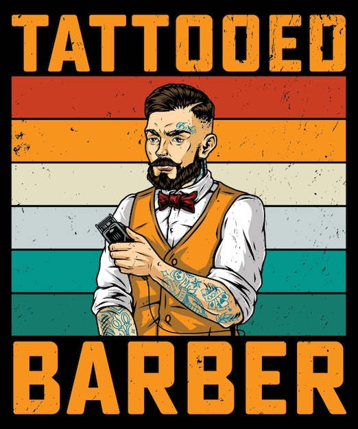 Desenho de camiseta tatuada do Barber
