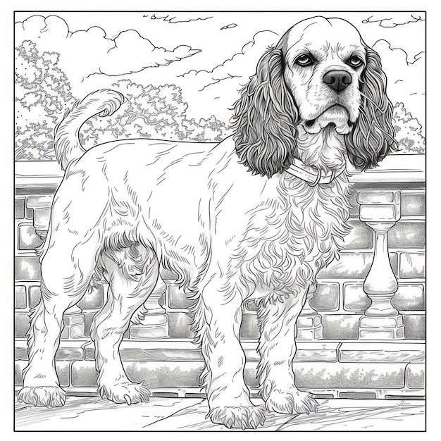 Desenho de cão Springer Spaniel inglês Página do livro de colorir