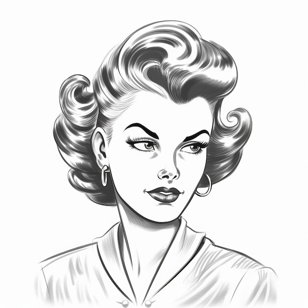 Desenho de caricatura estilo retrô de uma mulher com forte expressão facial