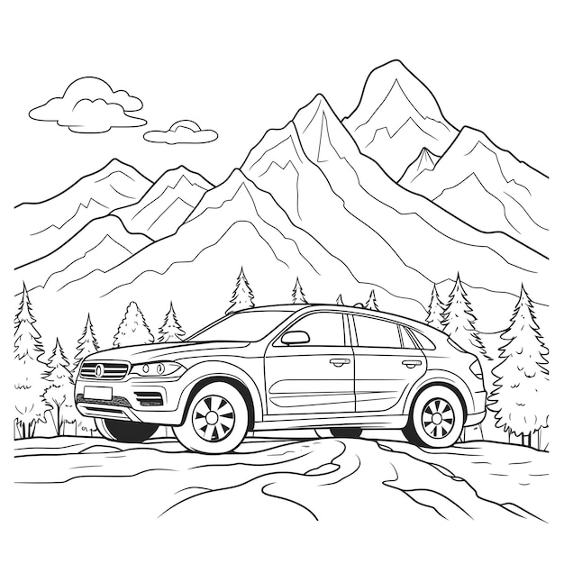 Desenho de carro para colorir para crianças e crianças Somente imagem