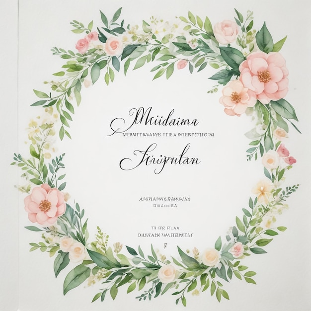 Foto desenho de cartão de convite de casamento de rosa e folhas florais