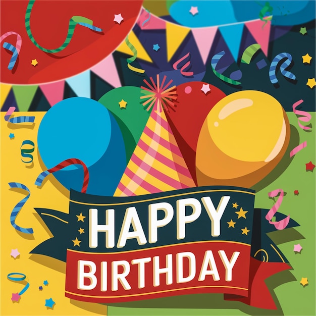 Desenho de cartaz de aniversário ou banner de celebração de aniversário feliz
