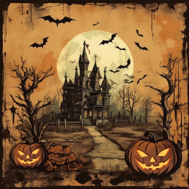 Desenho de cartaz de Halloween vintage de beleza assustadora em dimensões transparentes