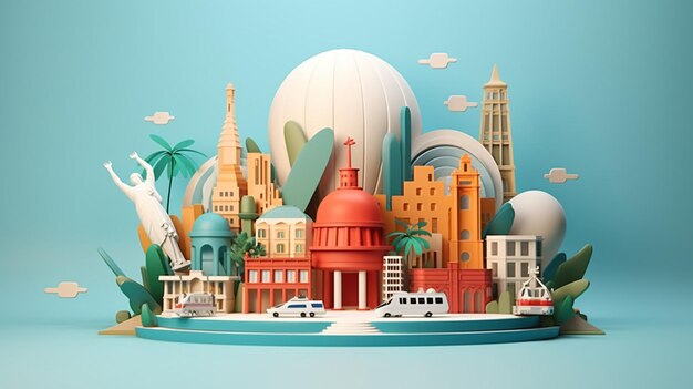 Desenho de cartaz do Dia Mundial do Turismo em 3D